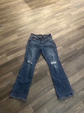 JUDY BLUE Dark Blue Distressed Flare Jeans